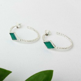 Stars of Green Silver Bali Earrings 