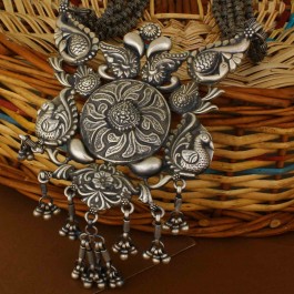 Floral Statement Silver Necklace 
