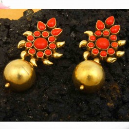Coral Goldplated Silver Earrings