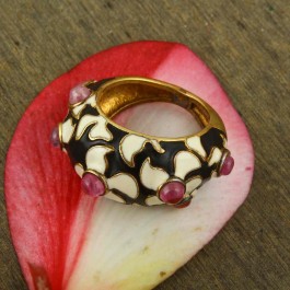 Handmade Gold Plated Pink Enamel Silver Ring for Women