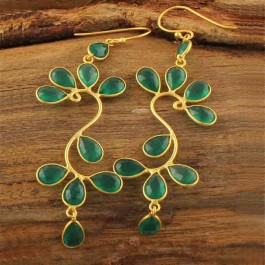 Green Onyx Floral Dangle Earrings