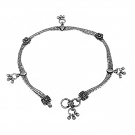 Traditional Handmade Oxidised Floral Silver Anklet for Women and Girls