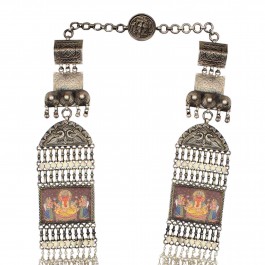 Indian Traditional Wedding Hand-Painted Long Silver Beaded Necklace for Women