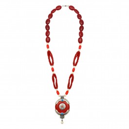 Coral Agate Silver Necklace for Women and Girls