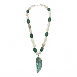 Green Agate and Pearl Necklace for Women and Girls