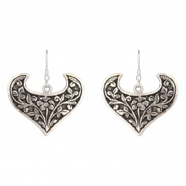 Oxidized Heart Shaped Silver Dangle Drop Earrings for Women and Girls