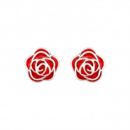 Red Enamel Rose Earrings Stud for Women and Girls