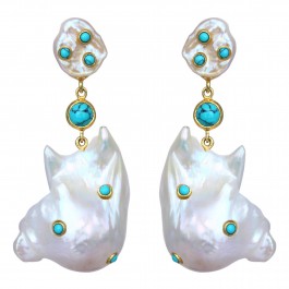 Golden Shell Pearl Stud Turquoise Drop Earrings