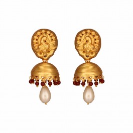 Traditional South Indian Red Onyx Jhumki