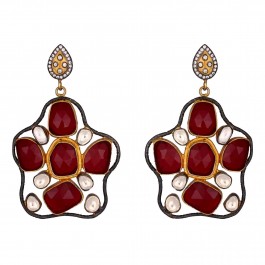 Diwali Red Glass Charm Dangle Earrings 