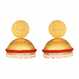 Evergreen Traditional Coral Bell Jhumka Earrings