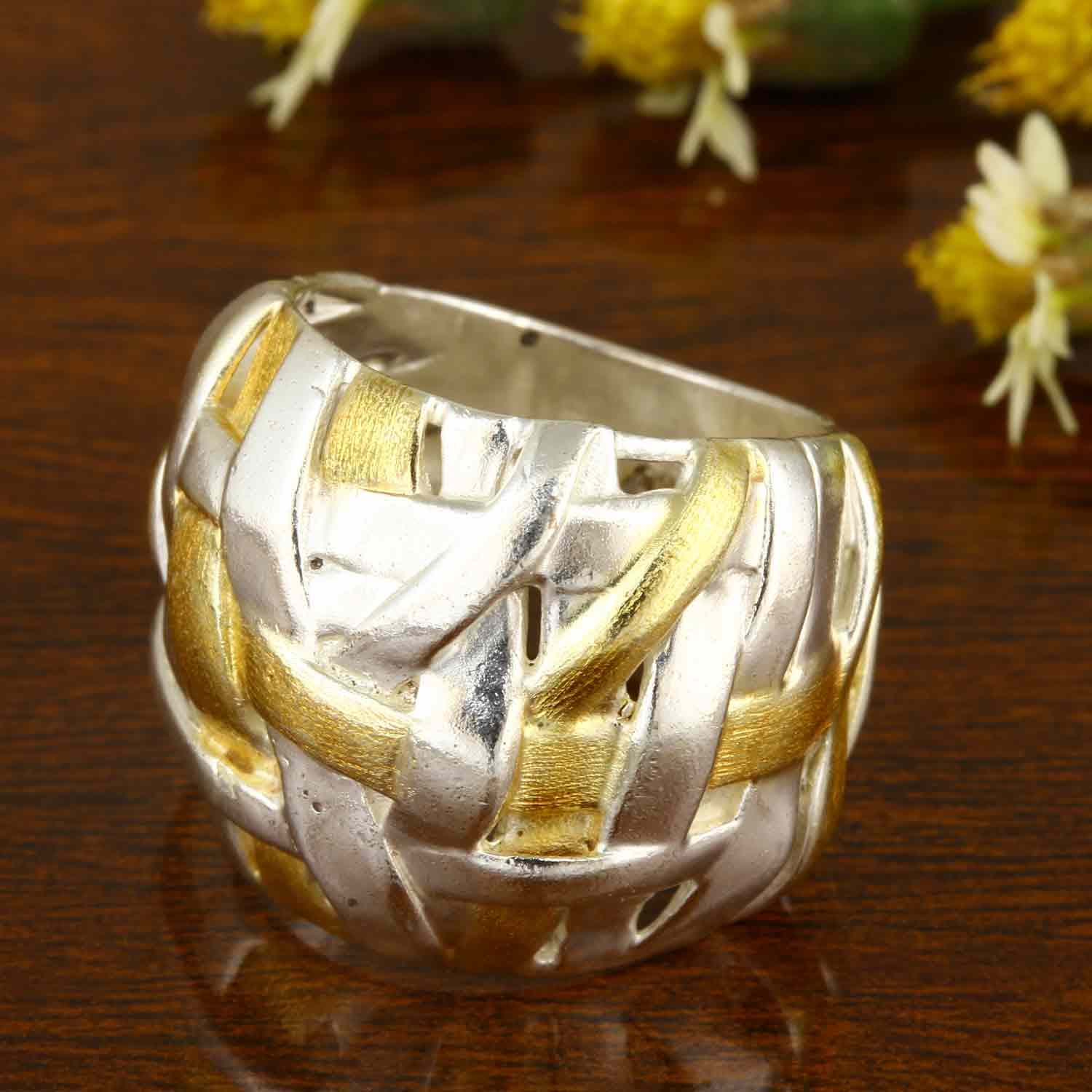 Golden Mesh Checkered Ring 