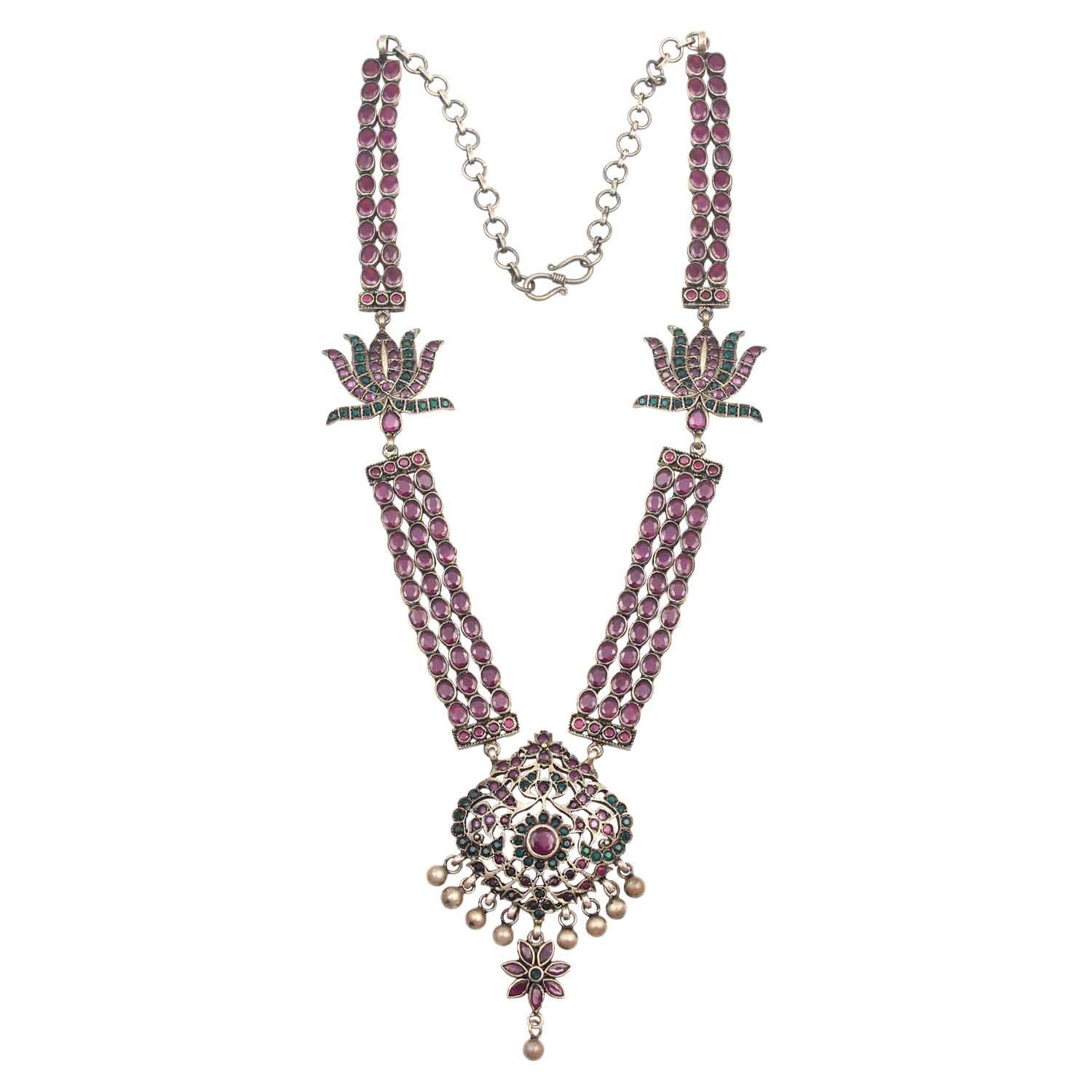 Lotus Traditional Silver Pink Necklace