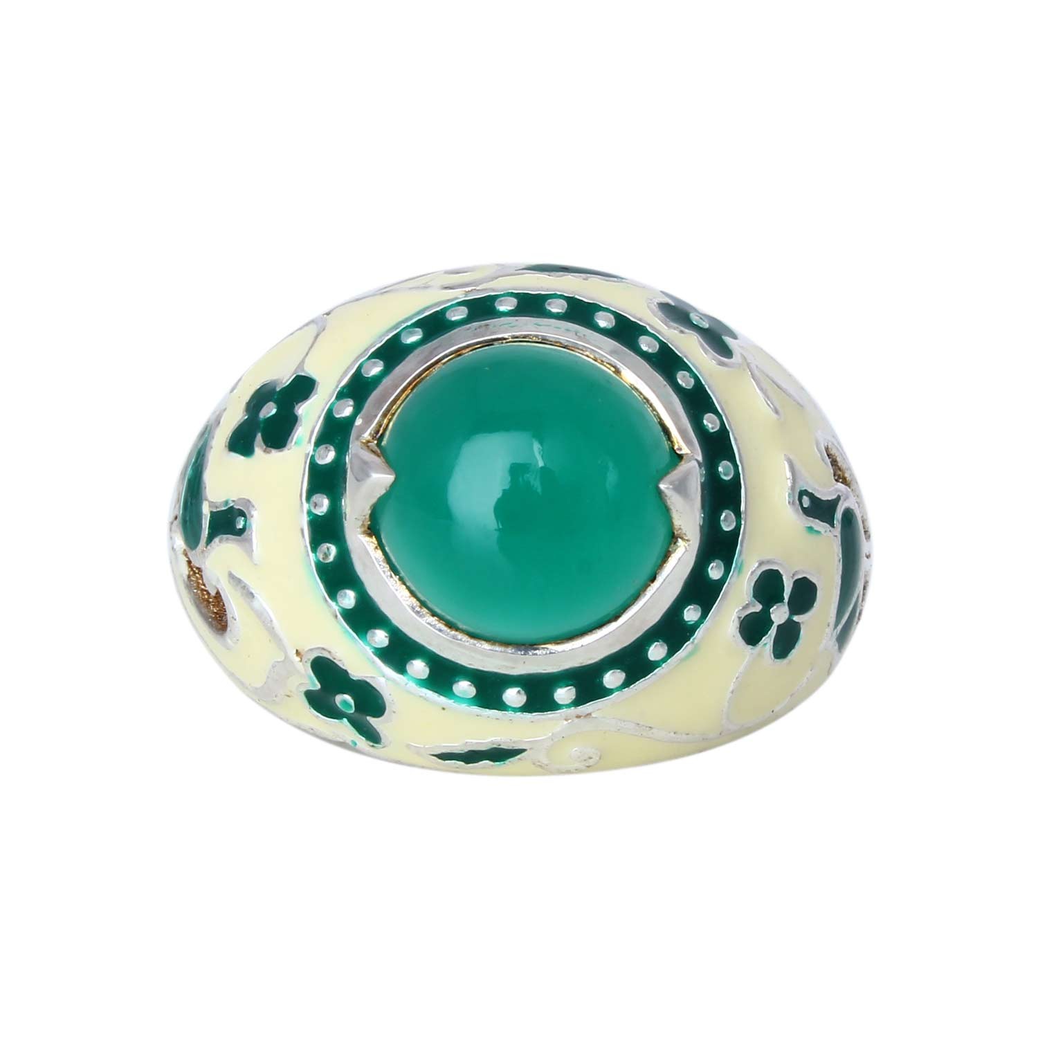 Green Onyx Floral Meenakari Ring