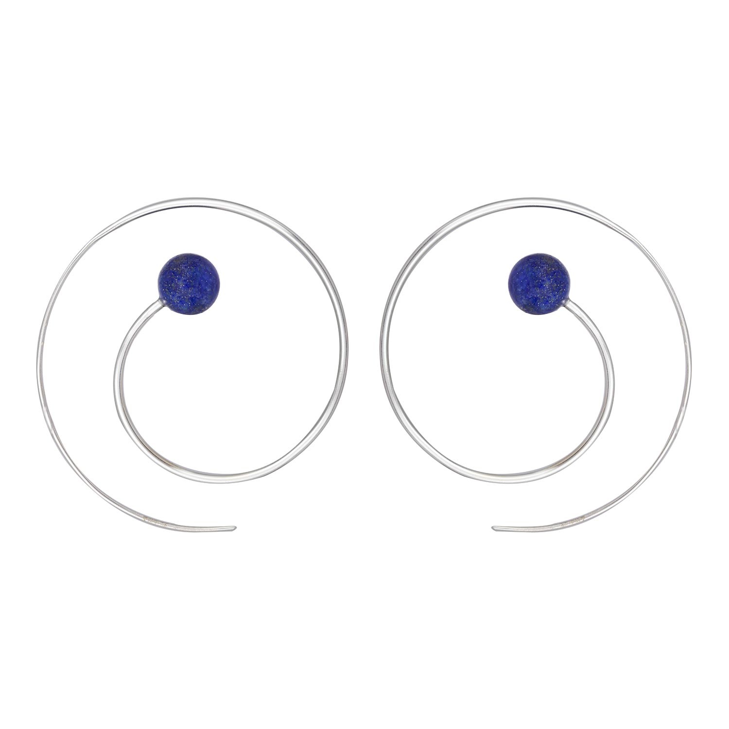 Spiral Wave Lapis Hoop Earrings