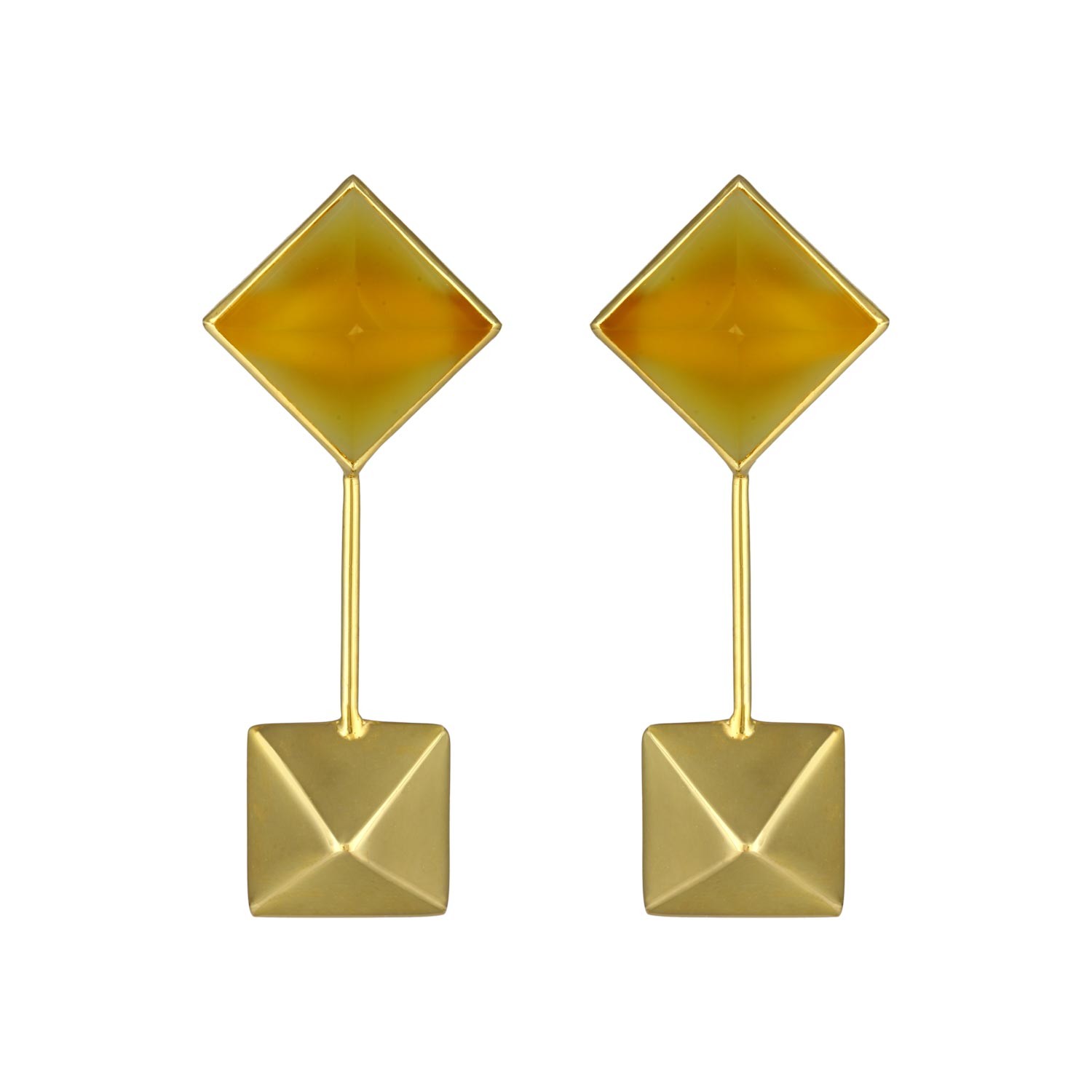 Yellow Agate Square Drop Earrings