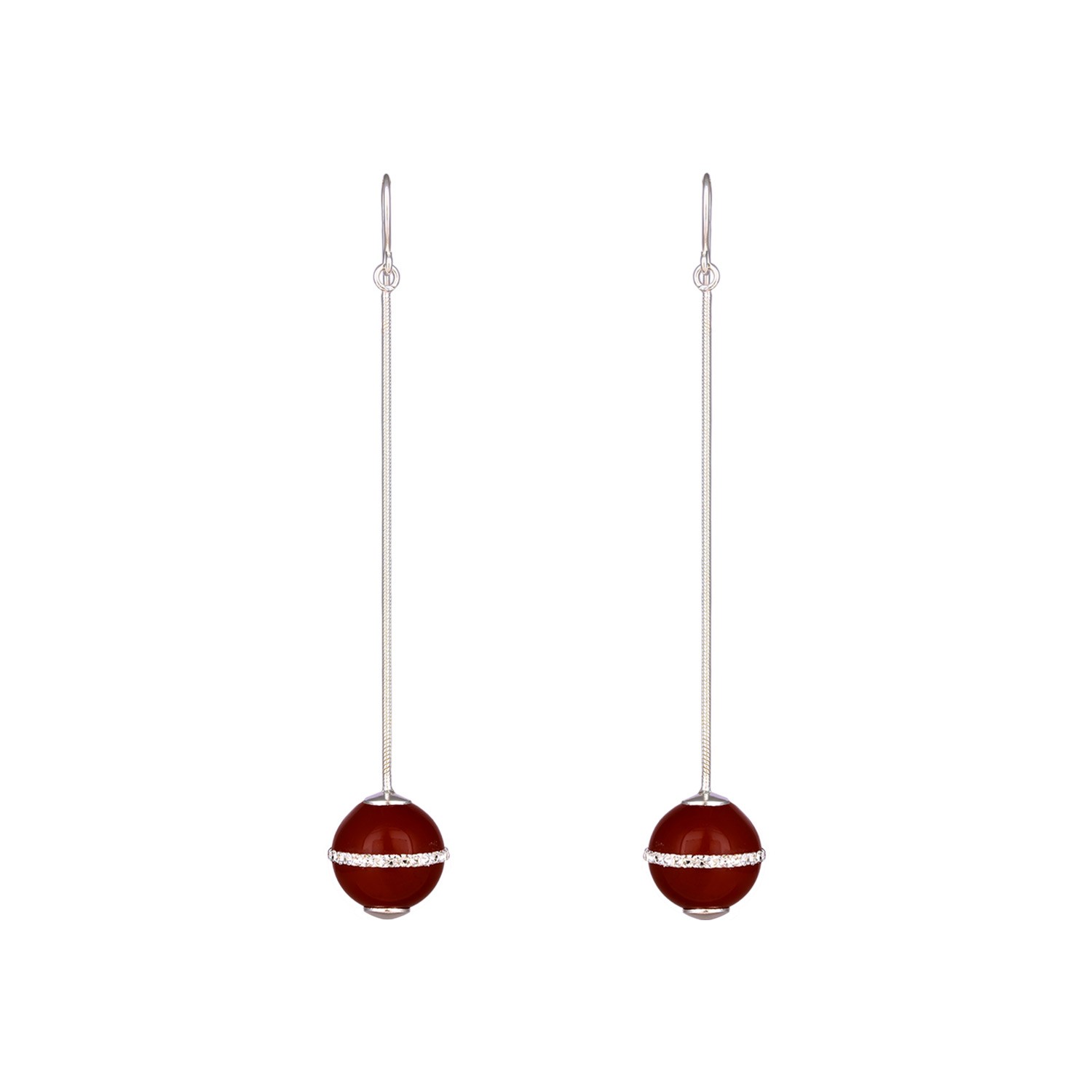 Red Agate Needle Dangle Earrings