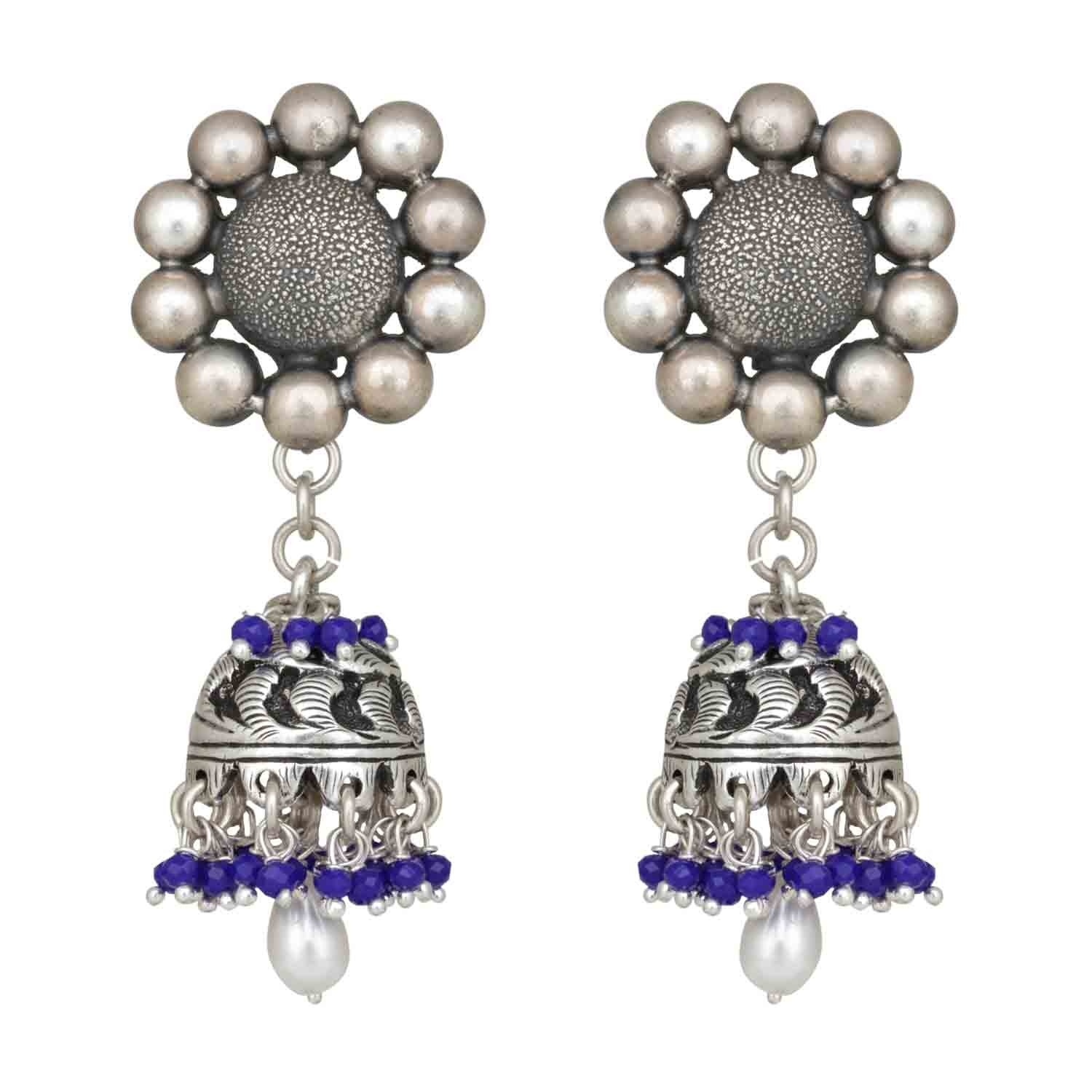 Onyx Pearl Silver Jhumka Earrings for Women and Girls