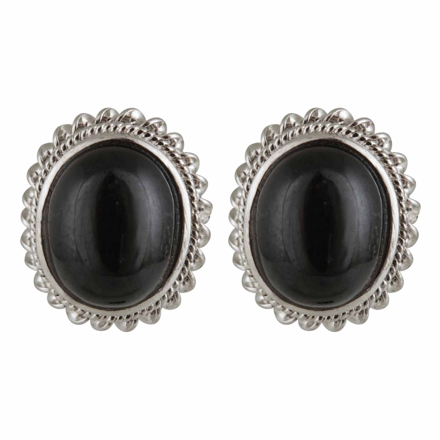 Black Onyx Oval Stud Earrings for Women and Girls