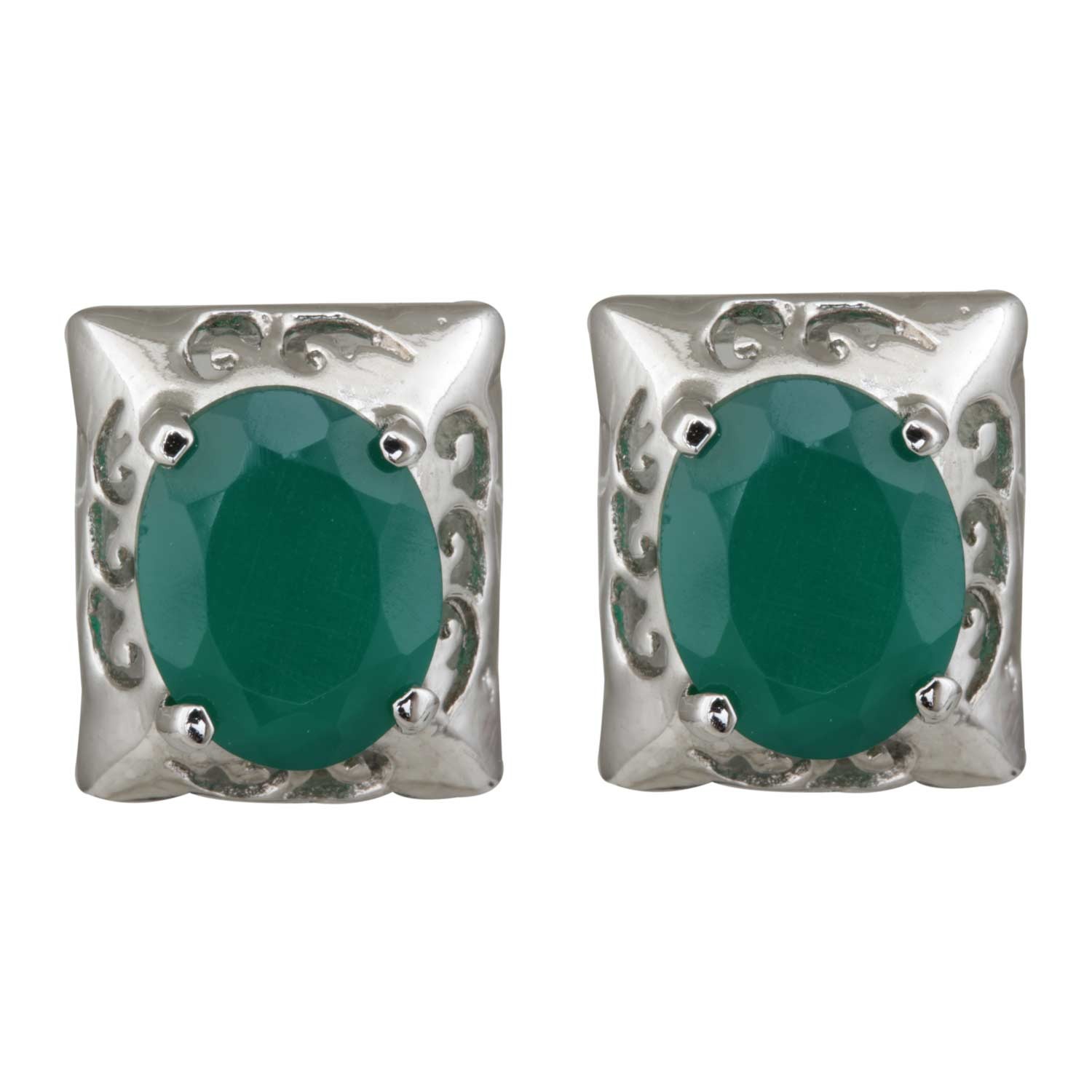 Green Onyx Rectangular Stud Earrings for Women and Girls