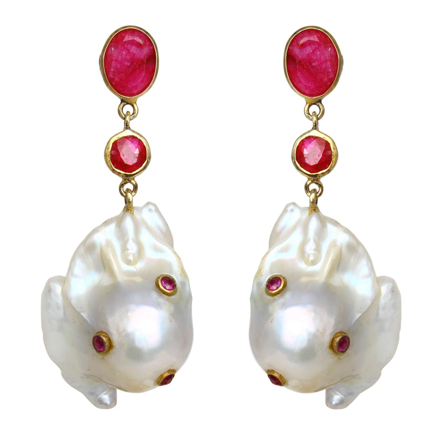 Golden Shell Pearl Ruby Stud Drop Earrings DONT ENABLE