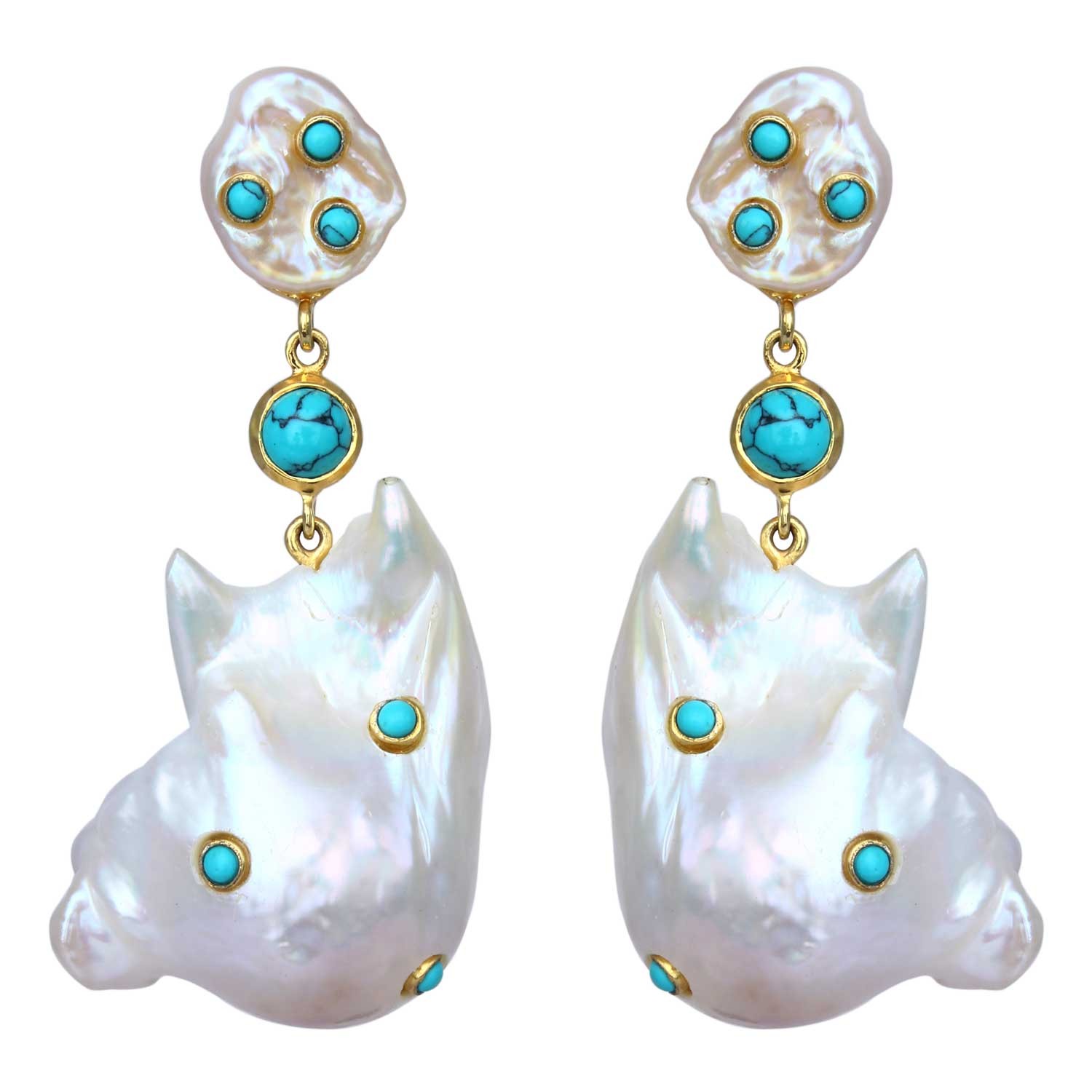 Golden Shell Pearl Stud Turquoise Drop Earrings