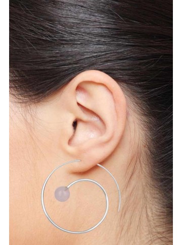 Spiral Wave Rose Quartz Hoop Earrings