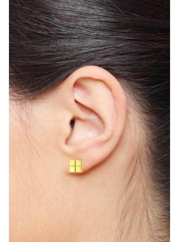 Tiny Handmade Gold-Plated Square Stud Earrings for Women and Girls