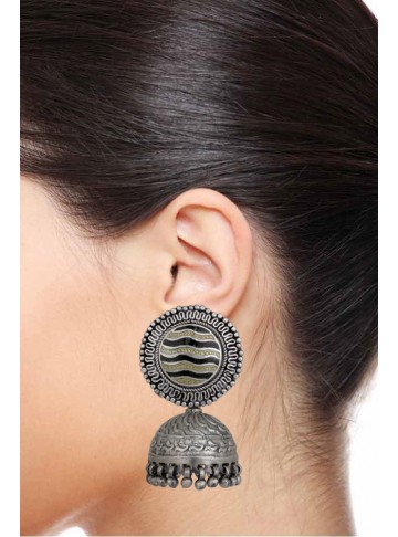 Prakriti Silver Oxidized Jhumka Earrings