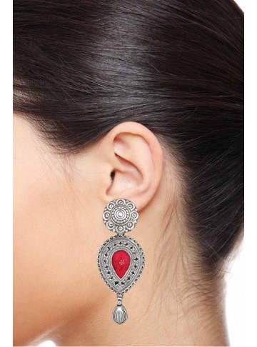 Red Paisley Statement Earrings
