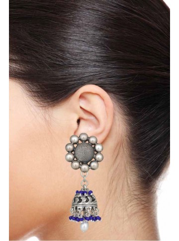 Onyx Pearl Silver Jhumka Earrings for Women and Girls