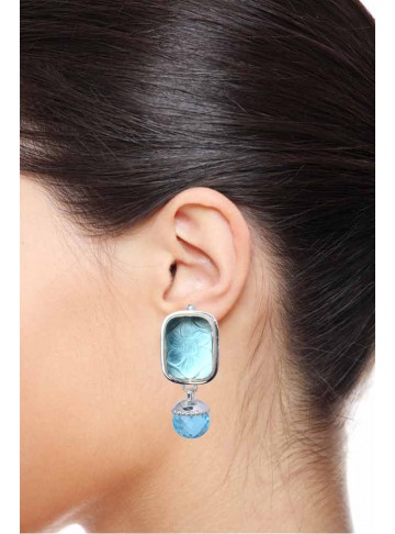 Pasha Blue Topaz Rectangular Silver Drop Earrings 